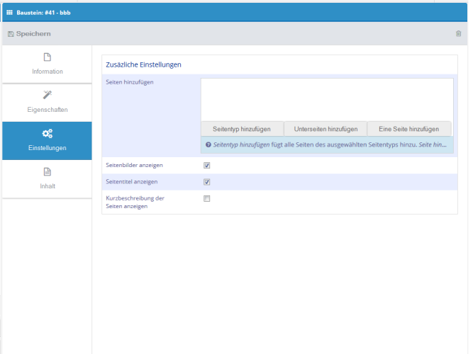 Baustein-Einstellungen