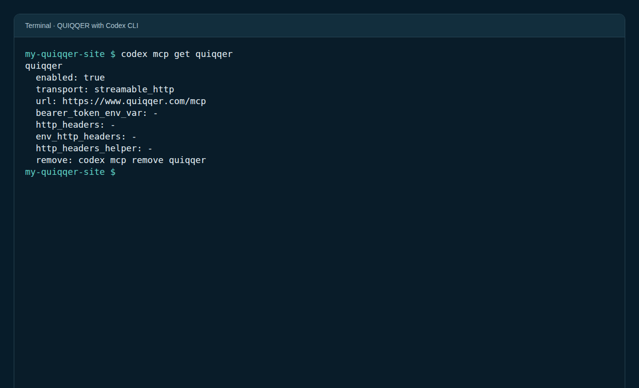 Codex CLI: public QUIQQER MCP configuration